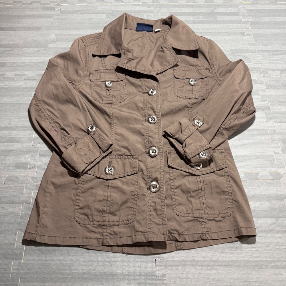 Croft & Barrow Brown Cotton Blend Utility Safari Field Jacket Button Up